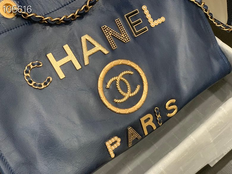 Chanel Shopping 40 Navy Blue Leather 66941 40x31x21cm