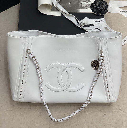 Chanel Soft Calfskin Shopping Bag Top Handle White
