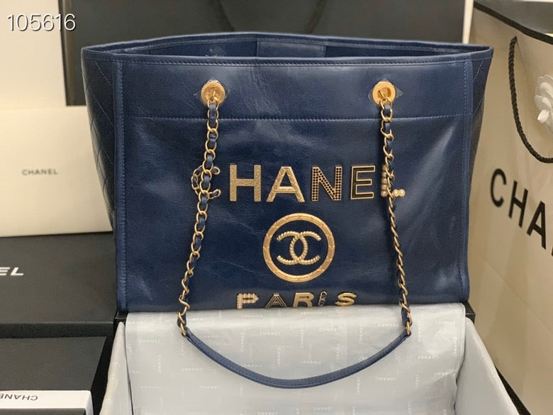 Chanel Shopping 40 Navy Blue Leather 66941 40x31x21cm