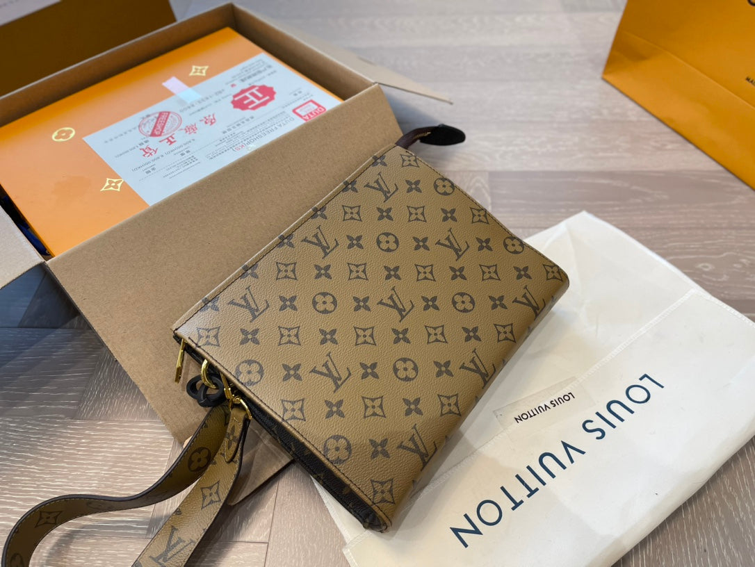 LV Toiletry Pouch 26 in Monogram Reverse Canvas with Wide Shoulder Strap