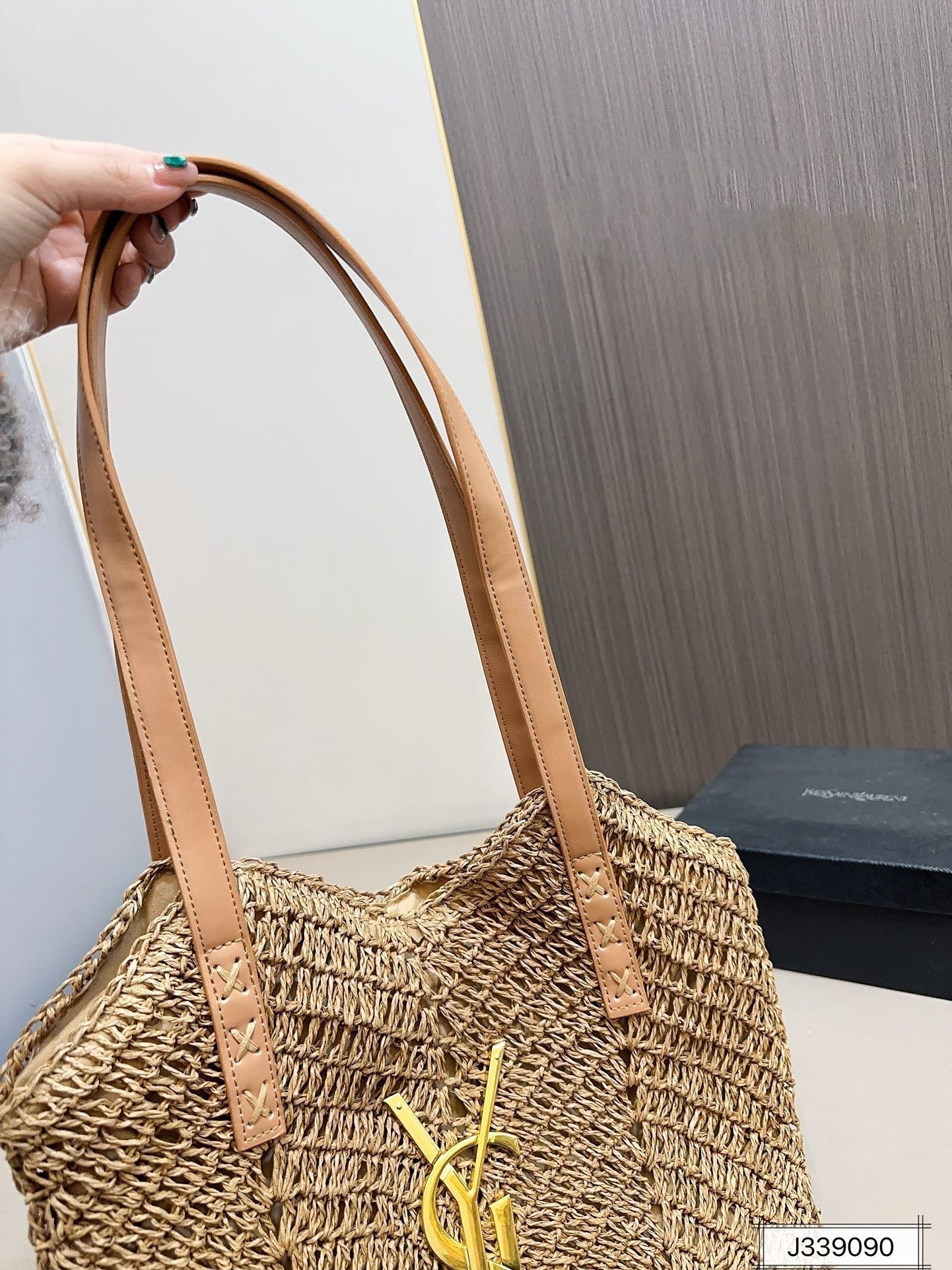 YSL SAINT LAURENT Vacation Casual Raffia Woven Tote Bag 35x32cm