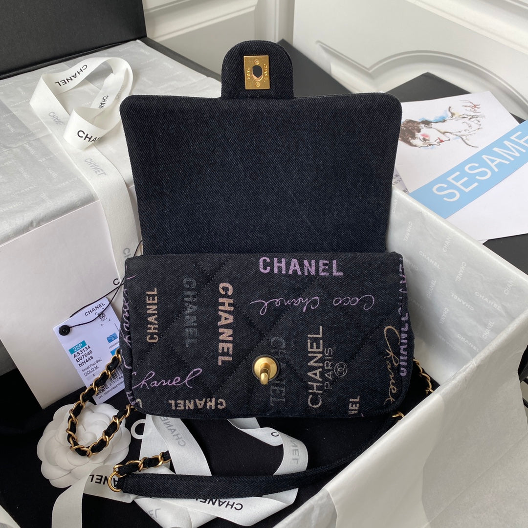 CHANEL  Small Flap Bag Black Denim AS3134 - 23 x 14 x 8cm