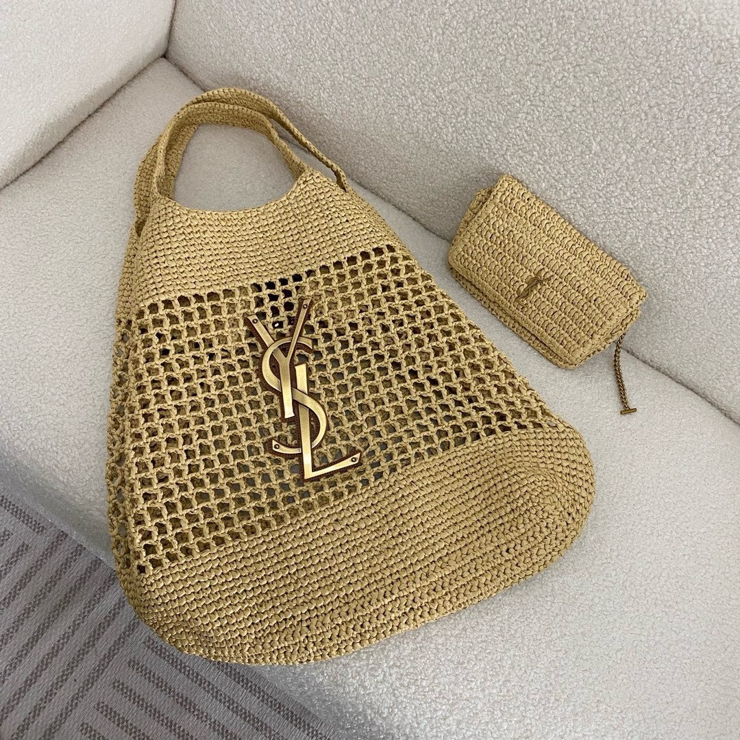 SAINT LAURENT YSL Raffia Icare Tote Bag