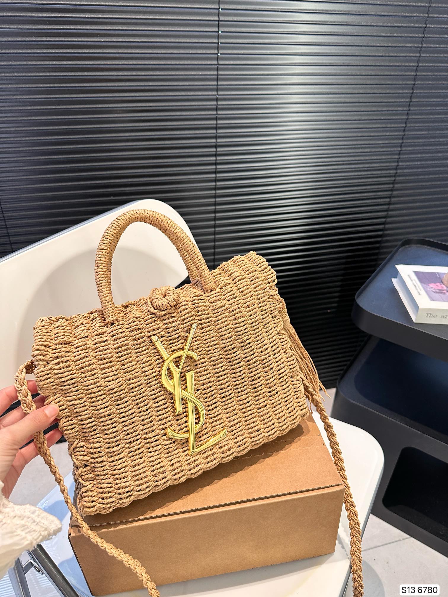 SAINT LAURENT YSL Vacation Woven Tote Bag 27x18cm