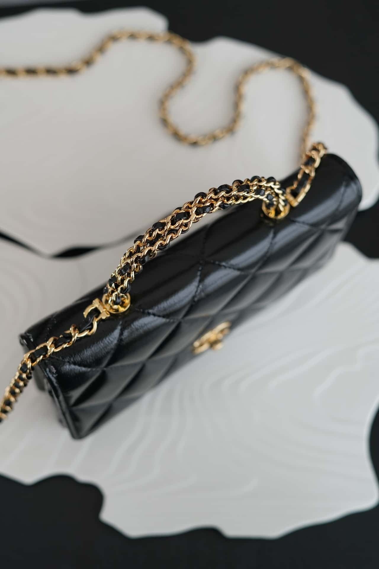 Chanel 24B WOC Top Handle in Black Shiny Lambskin GHW