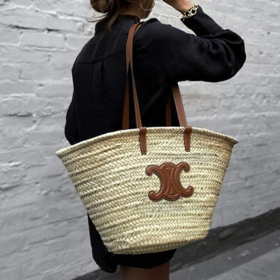 Celine Medium Basket Straw Tote Bag