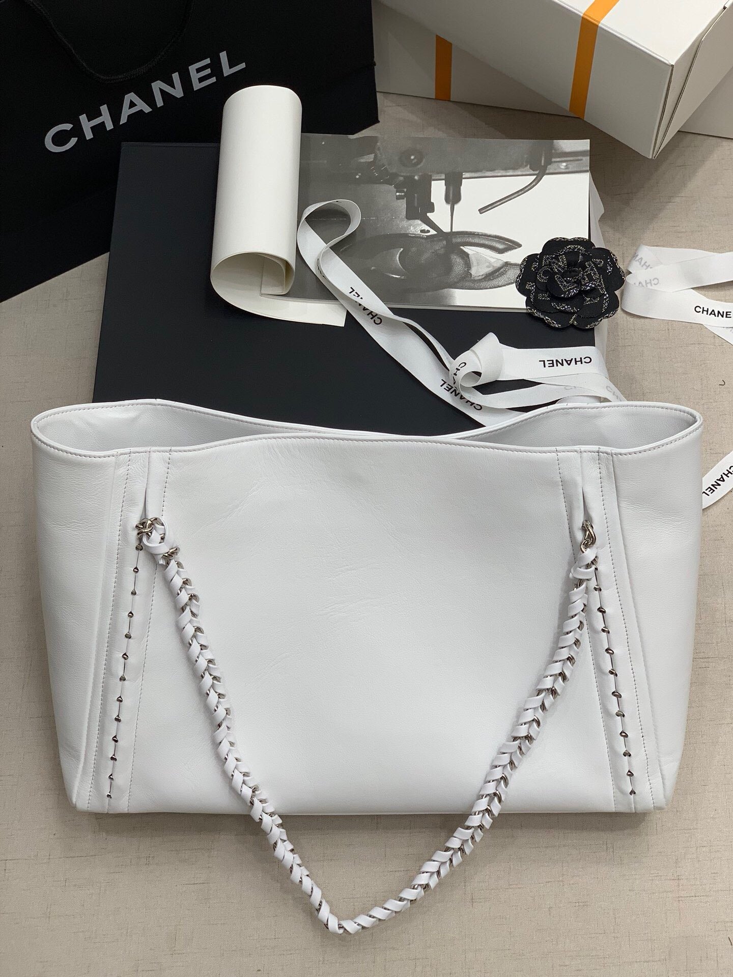 Chanel Soft Calfskin Shopping Bag Top Handle White
