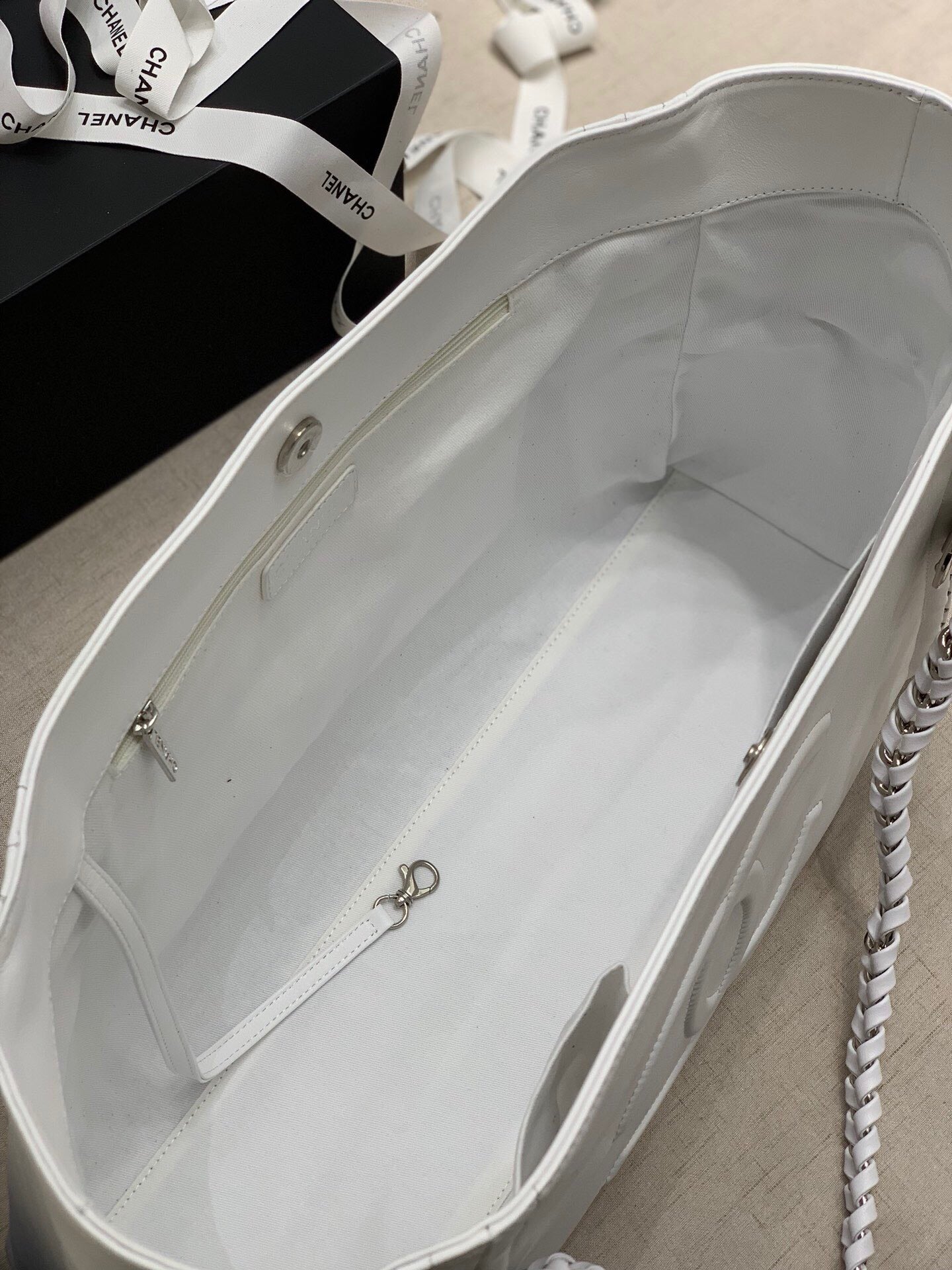 Chanel Soft Calfskin Shopping Bag Top Handle White