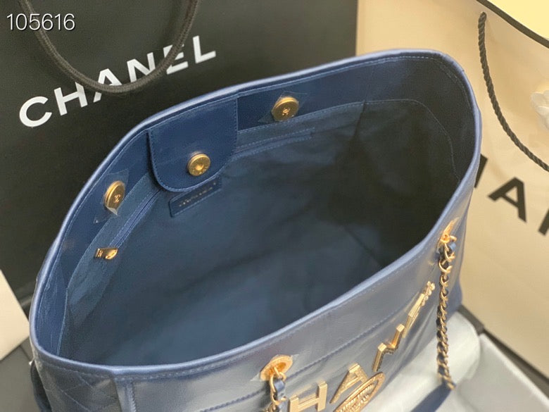 Chanel Shopping 40 Navy Blue Leather 66941 40x31x21cm