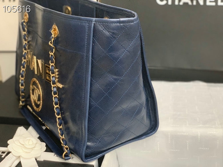Chanel Shopping 40 Navy Blue Leather 66941 40x31x21cm
