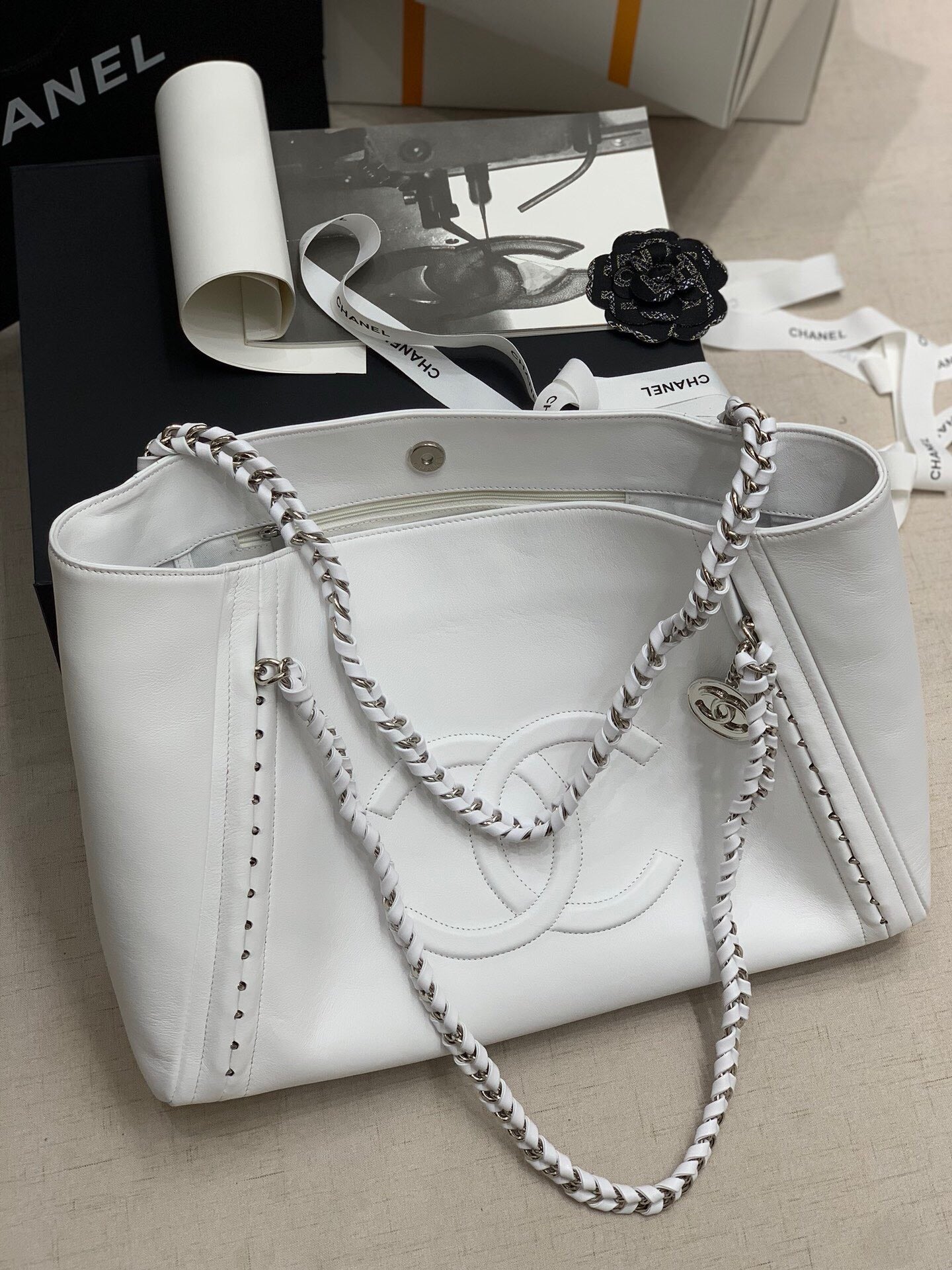 Chanel Soft Calfskin Shopping Bag Top Handle White