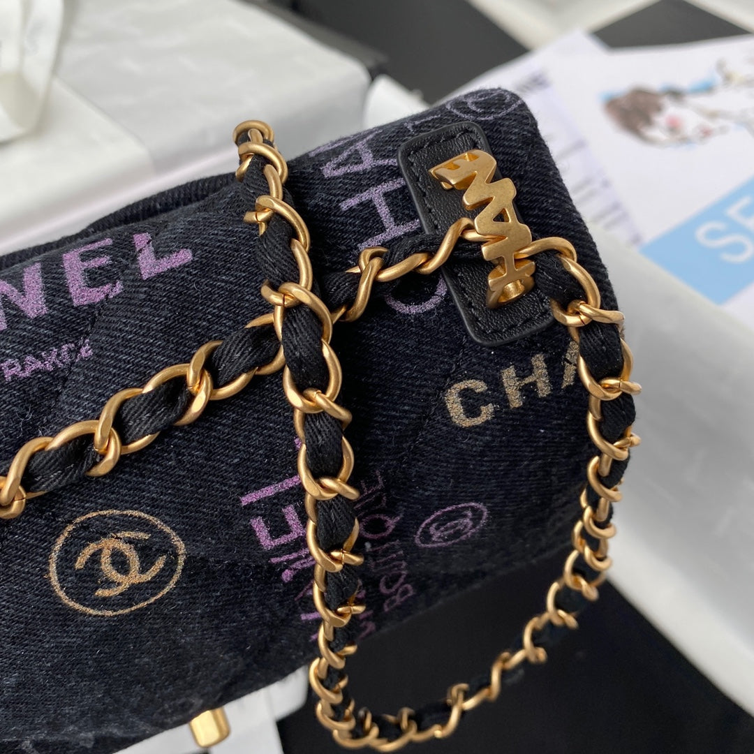 CHANEL  Small Flap Bag Black Denim AS3134 - 23 x 14 x 8cm