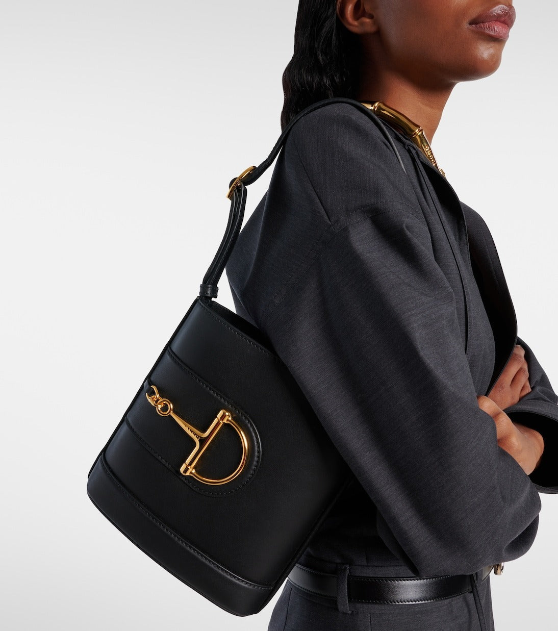 GUCCI small horsebit embellished leather bucket bag