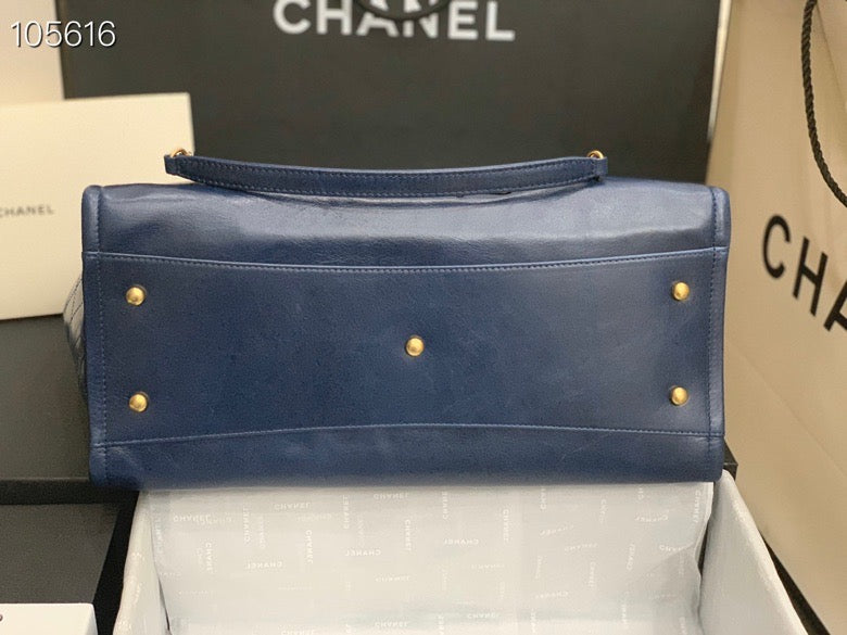 Chanel Shopping 40 Navy Blue Leather 66941 40x31x21cm