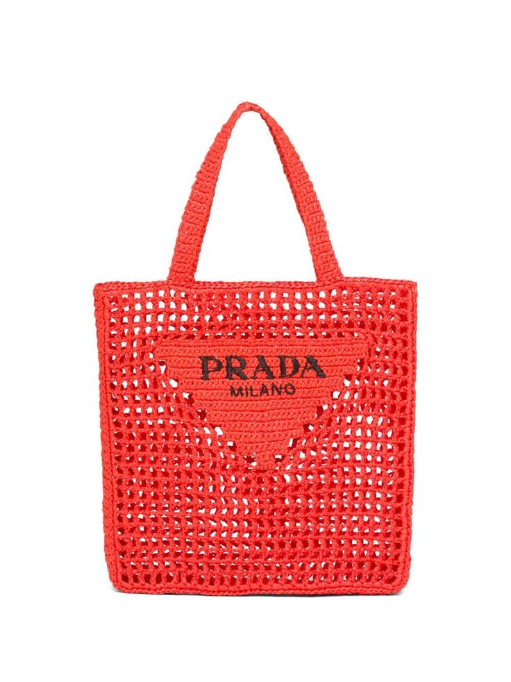 Prada Women's Natural Crochet Tote Bag-Orange