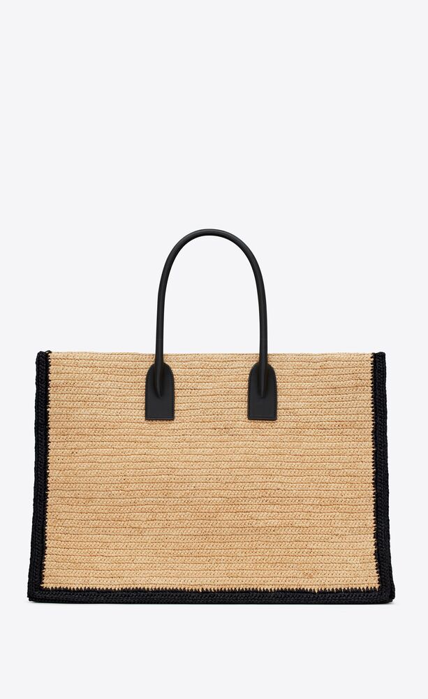 Saint Laurent RIVE GAUCHE TOTE BAG IN RAFFIA AND LEATHER