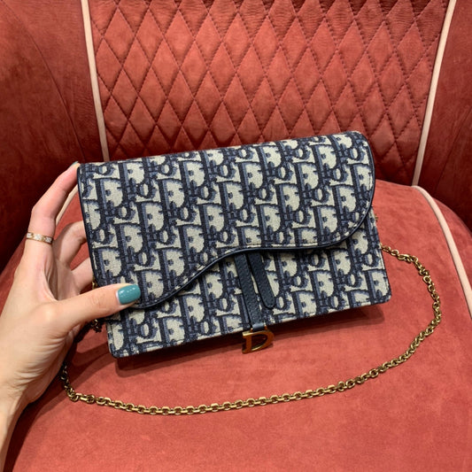 Dior Saddle Pouch Blue Dior Oblique Jacquard - 22 x 14.5 x 4.5 cm
