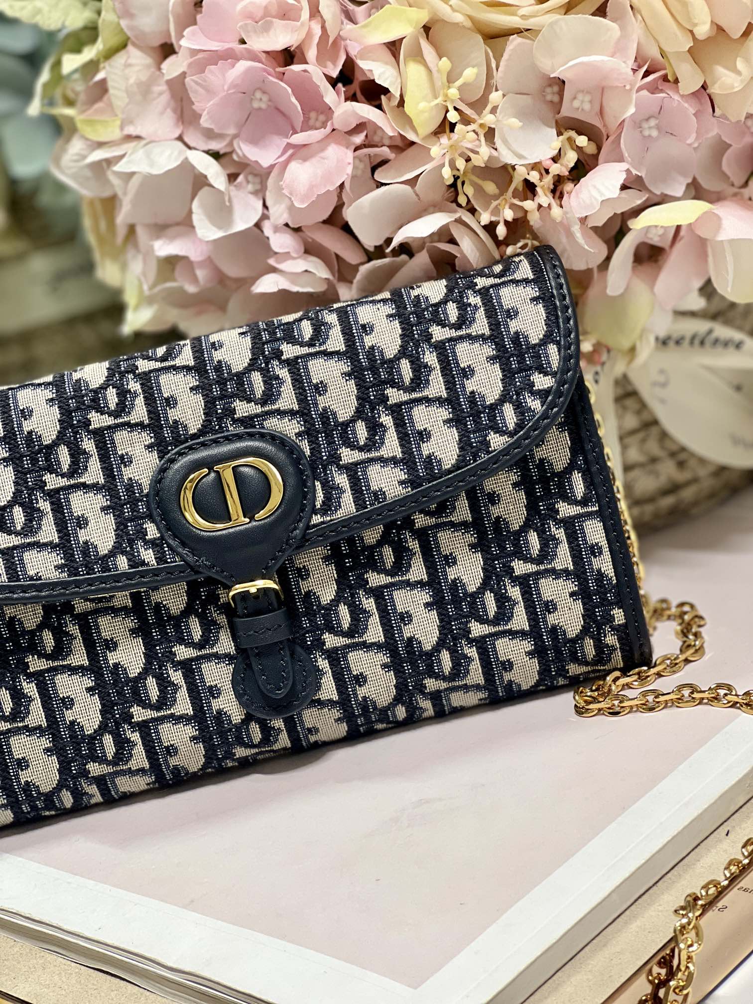 Dior Bobby Wallet on Chain East West Blue Oblique Jacquard - 21.5¡Á12¡Á4cm